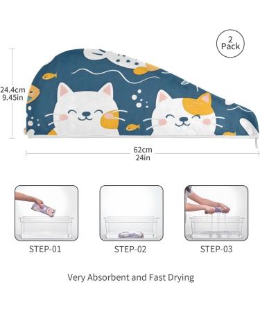 Cute Cat Fish Hair Towel 2 Pack - Super Absorbent Quick Dry Hair Turbans for Women & Girls - Buy Online on GoSupps.com