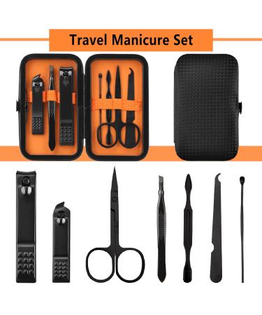 8PC Black-Orange Manicure Set for Men | Travel Nail Care Kit | Personal Care & Pedicure Tools | Perfect Gift for Family & Friends - Buy Online on GoSupps.com