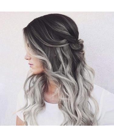 Gray Long Wavy Synthetic Wig with Black Roots | 26 Inch Middle Part Wig for Cosplay & Daily Wear - Buy Online on GoSupps.com