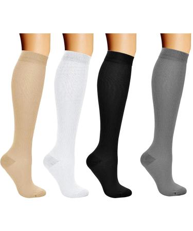 Yaxshi 4 pairs compression stockings Travel socks Support knee socks Support stocking compression socks support stockings for sports flight running travel cycling 40-43
