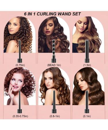 6 in 1 Wand Curling Iron Set - Interchangeable Ceramic Barrels Instant Heat Heat Protective Glove & Clips - Perfect for Beginners - Buy Online on GoSupps.com