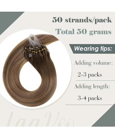 LaaVoo Microring Human Hair Extensions - Ombre Brown Light Brown Balayage & Golden Blonde - 60cm 50g Pre-Bonded Micro Loop #8/16/8 - Shop Internationally! - Buy Online on GoSupps.com