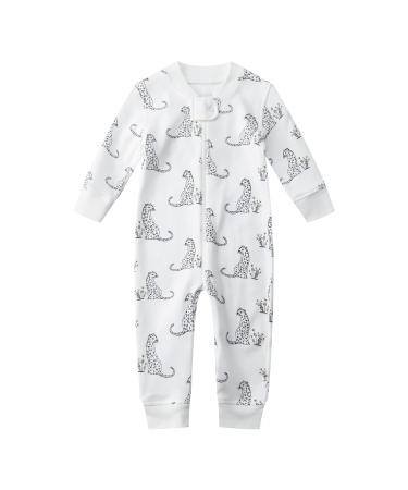 Owlivia Organic Cotton Baby Boy Girl Zip Up Sleep N Play Footless Baby Romper Long Sleeve Baby Pyjama (Size newborn-24 Months) Leopard 0 Month