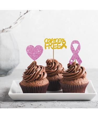 Cancer Free Cupcake Toppers Breast Cancer Awareness Cupcake Toppers Cancer Warrior/Survior Dessert Picks Pink Power Hope Ribbon Sign Party Decoration - Pink & Gold Glitter - Buy Online on GoSupps.com