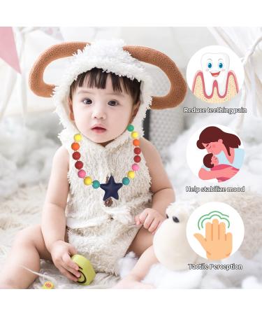 Teething Necklace for Baby Chew Sensory Toys 2 Pack Chewy Silicone Beads Teething Necklaces for Boys and Girls with Autism ADHD SPD BPA Free Freezable Colorful Stars - Buy Online on GoSupps.com