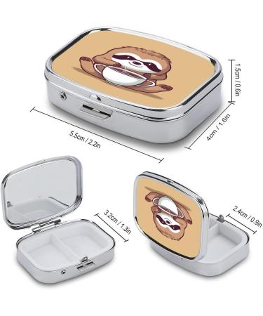 Yoga Sloth Coffee Print Pill Box | 2 Compartment Decorative Medicine Organizer - Portable & Stylish for Pocket or Purse - Buy Online on GoSupps.com