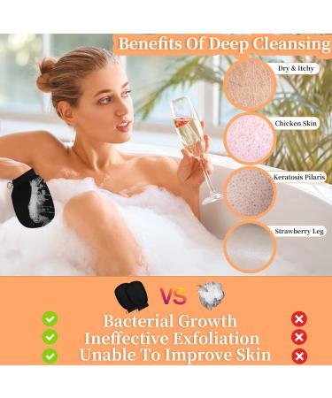 Premium Exfoliating Glove Body Scrubber - Viscose Fiber Mitt for Self-Tan Removal & Normal to Dry Skin - 2 Black Pack - Buy Online on GoSupps.com