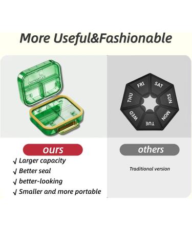 Weekly Pill Organizer - 7 Compartment Portable Moisture-Proof Travel Case for Vitamins Supplements & Medication - Green - Buy Online on GoSupps.com