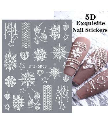 Snowflakes Nail Art Stickers | 5D Hollow Xmas & New Year Design | Luxurious DIY Acrylic Nail Decals - 4 Sheets - Buy Online on GoSupps.com