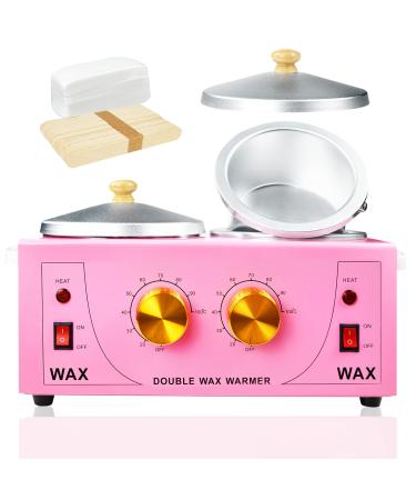 Double Wax Warmer Electric Wax Warmer Professional Machine for Hair Removal, Wax Heater for Paraffin Facial Skin Body Spa Salon Equipment with 100 Waxing Cloth And 50 Removal Wooden Craft Sticks Pink