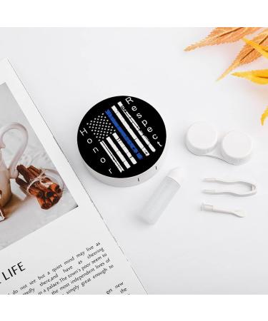 Thin Blue Line American Flag Round Case For Contact Lens Kit Storage Box with Mirror Printed - Buy Online on GoSupps.com