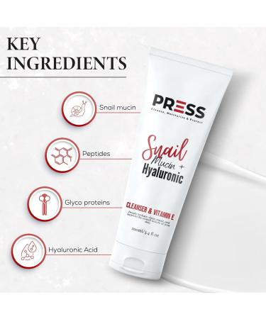 PRESS Snail Mucin Facial Cleanser with Hyaluronic Acid & Vitamin E | Refreshing 6 oz Skincare Solution for All Skin Types - Buy Online on GoSupps.com