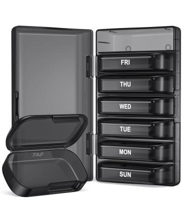 PULIV Pill Organizer with Large Capacity Dual Protection Pill Box 7 Day Arthritis Friendly Pill Case Easy to Open Weekly Medicine Organizer for Vitamins Medications Fish Oils Supplements (Black)