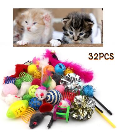 32-Pack Cat Toys Variety Set for Kittens - Cat Balls, Feather Toy, Mouse, Crinkle Balls, Catnip Toys - Fun Assortment for Indoor Cats - Buy Online on GoSupps.com