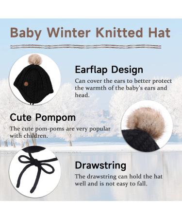XIAOHAWANG Winter Baby Hat with Velvet Lining - Earflap Toddler Beanie for Boys and Girls 6-18 Months (Black) - Buy Online on GoSupps.com