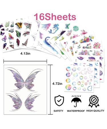Glitter Temporary Tattoos - 157 Styles for Girls, Kids & Women | Colorful Butterfly Wings Stickers - Waterproof for Face Makeup, Birthday Parties & Goodie Bags - Buy Online on GoSupps.com