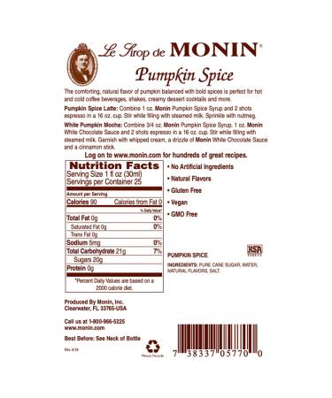Monin Pumpkin Spice Syrup - 750ml Bottle | Non-GMO & Gluten-Free | Perfect for Lattes, Mochas, Teas, and Cocktails - Buy Online on GoSupps.com
