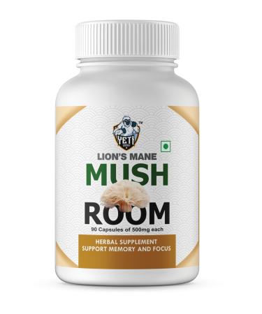 YetiEnergy Lions Mane Supplement Capsules Mushroom Supplement - Lions Mane Powder 90 Capsules - Organic Non-GMO Gluten-Free - Brain Boost Immune Support Memory & Focus