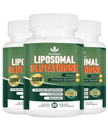 3250 MG Liposomal Glutathione Supplement Reduced L-Glutathione with Resveratrol Quercetin Antioxidant Supplement for Immune System Gluten Free & Non-GMO 180 Capsules