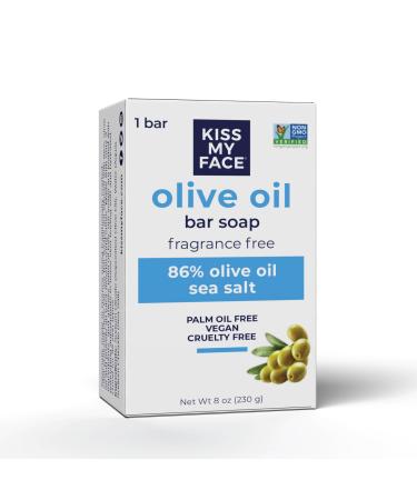 Kiss My Face Olive Oil Fragrance Free Bar Soap Moisturizing Bar Soap - Cruelty Free Vegan Soap - Palm Oil Free Natural Olive Oil Soap 8oz