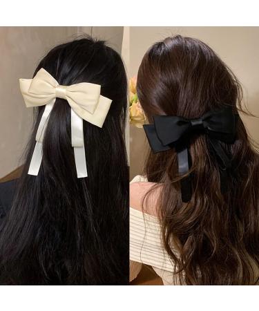 Rywicle Hair Clips Bow 2 Pack - Satin French Barrette for Women Girls - White Black - Buy Online on GoSupps.com
