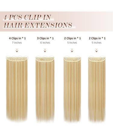 Feshfen 4PC Clip In Hair Extensions - Dark Golden Blonde 50cm Synthetic Smooth Hair for Women - Buy Online on GoSupps.com