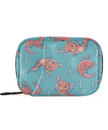 Pfrewn Pill Organizer Case 7 Day Happy Axolotls Travel Pill Box with Zipper Portable Small Weekly Vitamin Medicine Supplement Holder Pouch Bag