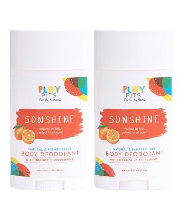 PLAY PITS - Natural Kids Whole Body Deodorant - Safe for Girls & Boys w/Sensitive Skin of All Ages - Clean Non-Toxic & Paraben Free - SONSHINE Scent - Infused w/Essential Oils 2.65 Oz Sonshine 2.65 Ounce (Pack of 2)
