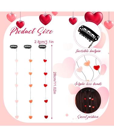 Valentine's Day Hair Extensions: 3 Pcs Heart Bead Hair Clips in Light Pink, Rose Red, Bright Red - Buy Online on GoSupps.com