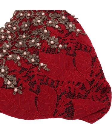 Buy Vintage Embroidered Floral Lace Muslim Turban Caps - Red Wine Stretch Head Wraps for Women | International Shipping - Buy Online on GoSupps.com