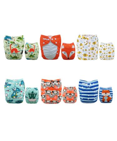 ALVABABY Mother's Day Baby Cloth Diapers One Size Adjustable Washable Reusable for Baby Girls and Boys 6 Pack + 12 Inserts 6DM48 Color 48