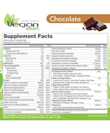 VEGANSMARTâ„¢ Chocolate Protein Powder - 15 Servings, 24.3 Oz - Plant-Based Nutritional Supplement - Buy Online on GoSupps.com