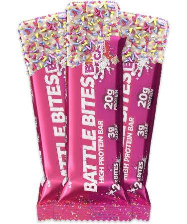 Battle Bites Birthday Cake Protein Bars 12 x 62g | High Protein, Low Carb/Sugar - Buy Online on GoSupps.com