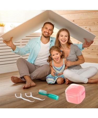 DIDATOOL Denture Cup Denture Bath for Soaking Dentures Denture Case with Lid Easy to Carry and Clean Denture Case with Removable Rinse Basket and Finger Toothbrush (Square Transparent Pink) Square Transparent Pink - Buy Online on GoSupps.com