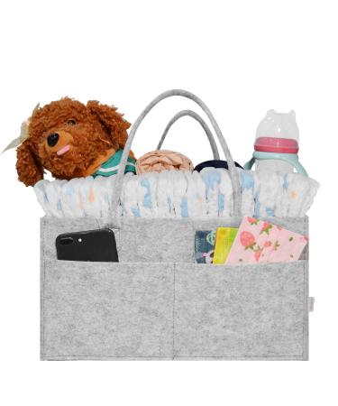 YaKuss Baby Diaper Caddy Organizer for Boy or Girl -Felt Fabric Baby Basket,Changing Table Diaper Storage Caddy, Portable Tote Bag and Car Organizer for Baby Diapers and Wipes Shower Gift - -1.0, Grey Regular 1.0 Grey