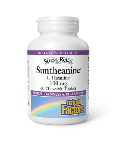 Natural Factors Suntheanine L-Theanine 100 mg - Health Supplement for Calm Outlook - L-Theanine Supplement Supports Relaxing Sleep & Aids Against Drowsiness - 60 Chewable Tablets (30 Servings) Fruit Flavor 60 Count (Pack of