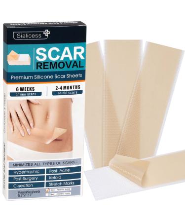 Sialicess Silicone Scar Sheets Reusable Silicone Scar Strips Type for Keloid New and Old Hypertrophic Scars Surgery Burn Acne et-5.7 x 1.57 - 2 Month Supply (1 Box (4 PCS))