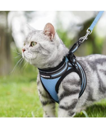 Rabbitgoo Adjustable Cat Dishes Set with Leash - Soft Reflective Stripes for Cats & Kittens - Light Blue - Buy Online on GoSupps.com