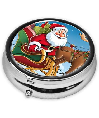 Merry Christmas Pattern Round Pill Box | 3 Compartment Portable Travel Medicine Organizer | Mini Decorative Pocket Vitamin Holder - Buy Online on GoSupps.com