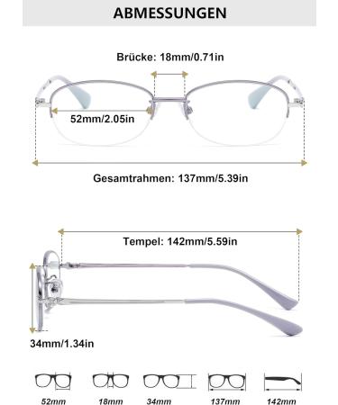 Lanomi Blue Light Filter Reading Glasses - Half Frame Metal Oval Design for Men & Women +1.0 to +4.0 Diopters Anti-Blue Light Visual Aid - Buy Online on GoSupps.com