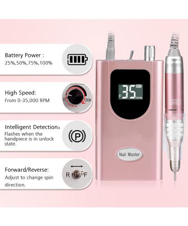 35000RPM Portable Nail Drill Machine - Rechargeable Professional Electric Efile for Acrylic Gel Nails - Cordless Rose Gold - Buy Online on GoSupps.com