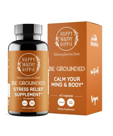 Happy Healthy Hippie Be Grounded Stress Relief Supplement Lavender Pills | Promotes Calmness & Relaxation | Quick Acting | Magnesium Glycinate 100mg L Theanine Lemon Balm Leaf | Herbal 60 Ct