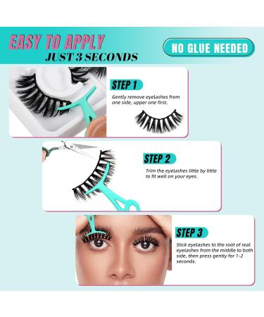 Self Adhesive Eyelashes | No Glue Needed | 8 Pairs Reusable Waterproof Wispy Lash Clusters with Tweezer | AMZGlRL | 4 Styles (8-17mm - Buy Online on GoSupps.com