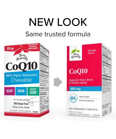 Terry Naturally CoQ10 Chewables 100 mg - 30 Tablets | 8X Absorption | Antioxidant for Cellular Energy Heart & Brain Health - Buy Internationally - Buy Online on GoSupps.com