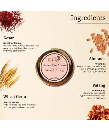 Mellow Herbals Ayurvedic Under Eye Cream - Dark Circles & Puffiness Relief | Kesar Patang & Kukumadi Oil | GMO Paraben & Silicone Free | Ayush Certified - 12Gm - Buy Online on GoSupps.com