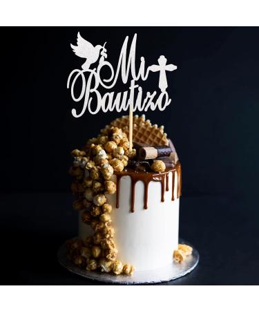 Arthsdite Spanish Mi Bautizo Cake Topper with Glitter Cross Religious God Bless Cake Toppers Picks Holy First Communion Baptism Theme Baby Shower 1st Birthday Party Decorations - Silver Glitter Silver Mi Bautizo Cake Topper - Buy Online on GoSupps.com