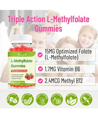 L-Methylfolate 15 mg Gummies with Methyl B12, Folate Supplement for Mood, Brain Health, Immune Support, Raspberry Flavor, 60 Count 60 Count (Pack of 1) - Buy Online on GoSupps.com