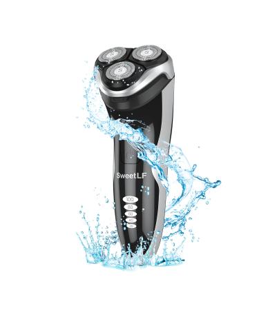 SweetLF Electric Razor for Men IPX7 Waterproof Razor Wet & Dry Use Rechargeable 3D Rotary Shaver with Pop-up Trimmer LED Display SWS7105 Black