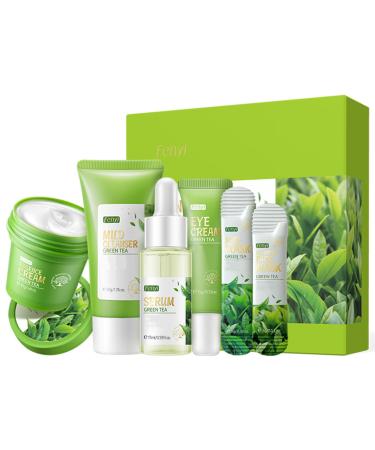 Green Tea Skincare Set 19-In-1 Skincare Gift Set with Cleanser Face Serum Face Cream Eye Cream Mask And Mud Mask Skincare Kits For Teen Girls Natural Extracts Hydrating Facial Kit For Women