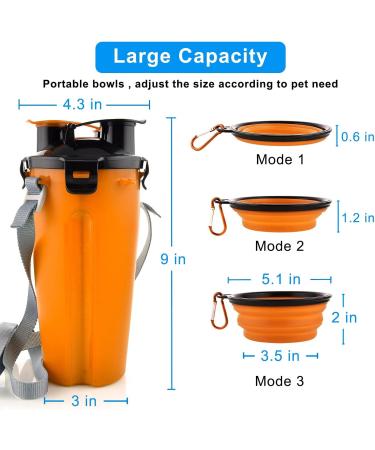 Moacc 800ml Portable 2-in-1 Water Bottle & Dog Bowl | Foldable Water Bowls for Camping Walking Hiking & Training - Orange - Buy Online on GoSupps.com
